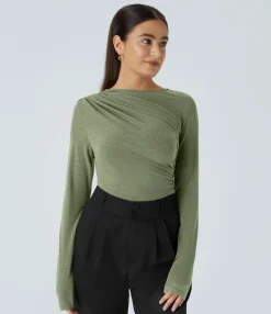Work Tops<HALARA Long Sleeve Asymmetric Ruched Work Top