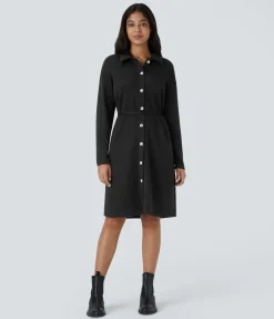 Dresses|Maxi & Midi Dresses<HALARA Long Sleeve Belted Midi Casual Dress