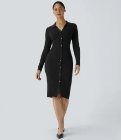 Dresses|Bodycon Dresses<HALARA Long Sleeve Bodycon Midi Casual Sweater Dress