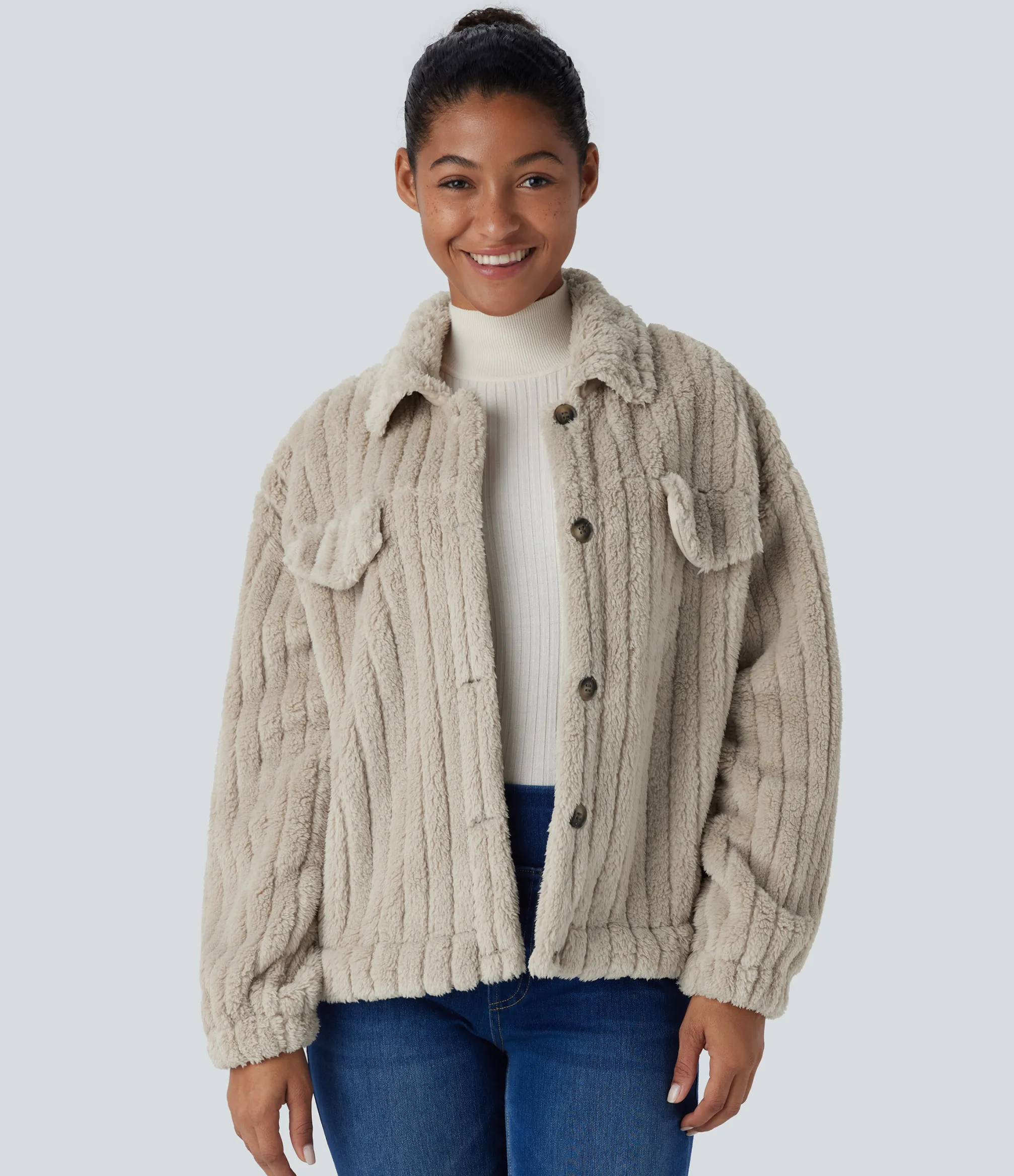Jackets & Outerwear<HALARA Long Sleeve Casual Sherpa Jacket