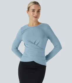 Work Tops|Shirts Blouses<HALARA Long Sleeve Crossover Hem Adjustable Work Top