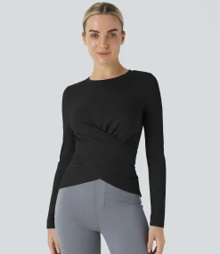 Work Tops|Shirts Blouses<HALARA Long Sleeve Crossover Hem Adjustable Work Top