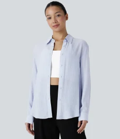 Shirts Blouses|Work Tops<HALARA Long Sleeve Curved Hem Work Shirt