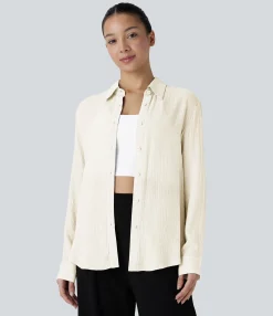 Shirts Blouses|Work Tops<HALARA Long Sleeve Curved Hem Work Shirt