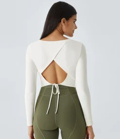 Yoga Tops|Sports Tops<HALARA Long Sleeve Cut Out Tie Back Cropped Barre Ballet Dance Sports Top