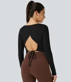 Yoga Tops|Sports Tops<HALARA Long Sleeve Cut Out Tie Back Cropped Barre Ballet Dance Sports Top