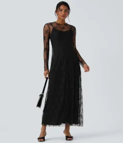 Maxi & Midi Dresses|Dresses<HALARA Long Sleeve 2-piece Lace Maxi Casual Dress