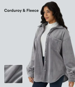 Jackets & Outerwear<HALARA Long Sleeve Pocket Curved Hem Fleece Corduroy Casual Jacket