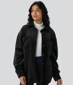Jackets & Outerwear<HALARA Long Sleeve Pocket Curved Hem Fleece Corduroy Casual Jacket