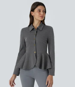 Work Tops|Jackets & Outerwear<HALARA Long Sleeve Ruffle Hem Herringbone Work Jacket