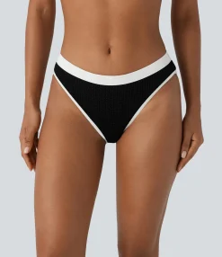 Beachwear<HALARA Low Rise Color Block Crinkle Bikini Bottom Swimsuit