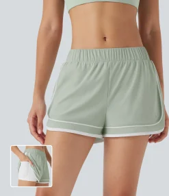 Active Shorts|Shorts<HALARA Low Rise Color Block Curved Hem 2-in-1 Cool Touch Quick Dry Running Shorts with Pocket