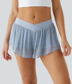 Active Shorts|Crossover Shorts<HALARA Low Rise Crossover 2-in-1 Pocket Sheer Yoga Shorts