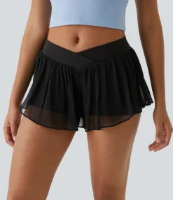 Active Shorts|Crossover Shorts<HALARA Low Rise Crossover 2-in-1 Pocket Sheer Yoga Shorts