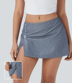 Mini Skirts|Casual Skirts<HALARA Low Rise Decorative 2-in-1 Stripe Mini Casual Skirt