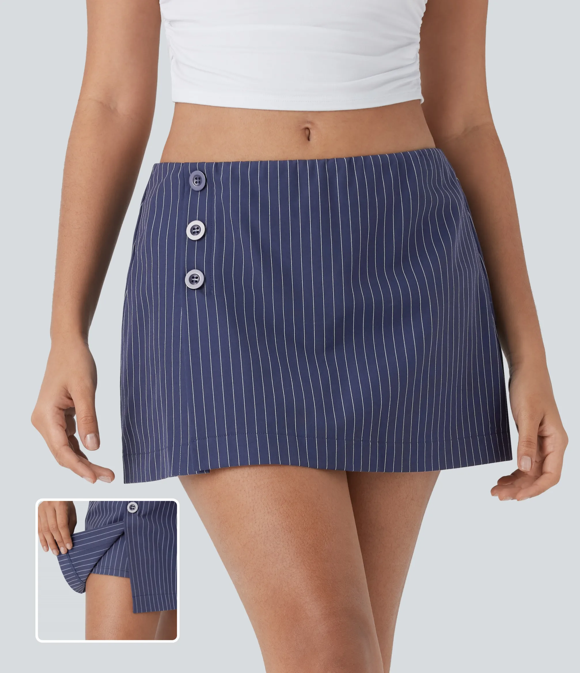 Mini Skirts|Casual Skirts<HALARA Low Rise Decorative 2-in-1 Stripe Mini Casual Skirt