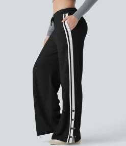 Wide-Leg Pants|Pants<HALARA Low Rise Drawstring Color Block Snap Waffle Casual Wide Leg Pants with Pockets