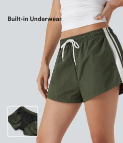 Active Shorts|Bras & Underwear<HALARA Low Rise Drawstring Color Block Built-in Underwear Casual Shorts with Pockets