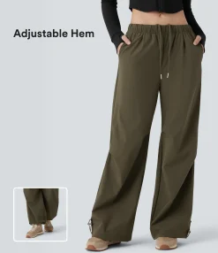 Wide-Leg Pants|Work Pants<HALARA Low Rise Drawstring Pocket Adjustable Hem Baggy Wide Leg Workout Pants