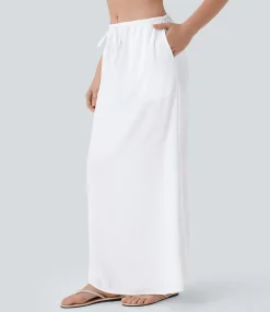 Maxi & Midi Skirts|Skirts<HALARA Low Rise Drawstring Pocket Maxi Linen-Feel Skirt