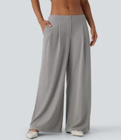 Pants|Wide-Leg Pants<HALARA Low Rise Pocket Wide Leg Waffle Casual Pants