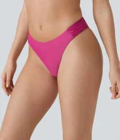 Beachwear<HALARA Low Rise Ruched Bikini Bottom Swimsuit Sakura Red