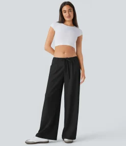 Wide-Leg Pants|Pants<HALARA Low Rise Tie Pocket Wide Leg Casual Pants