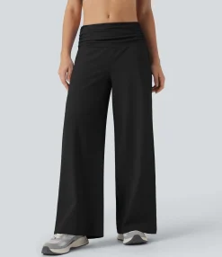 Wide-Leg Pants|Pants<HALARA Low Rise Tummy Control Ruched Wide Leg Dance Pants with Pockets