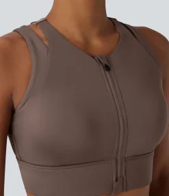 Sports Bras|Sports Bras<HALARA Low Support Cut Out Zipper Sheen Dance Sports Bra