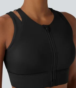 Sports Bras|Sports Bras<HALARA Low Support Cut Out Zipper Sheen Dance Sports Bra