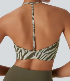 Sports Bras|Sports Bras<HALARA Low Support Halter Zebra Print Yoga Sports Bra