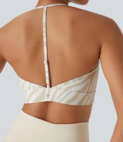 Sports Bras|Sports Bras<HALARA Low Support Halter Zebra Print Yoga Sports Bra