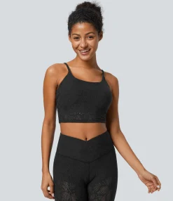 Sports Bras|Sports Bras<HALARA Low Support Lace Overlay Cropped Yoga Sports Bra