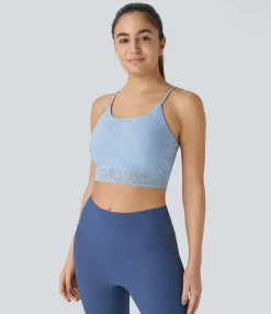 Sports Bras|Sports Bras<HALARA Low Support Lace Overlay Cropped Yoga Sports Bra