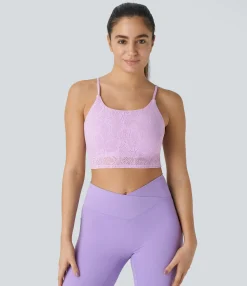 Sports Bras|Sports Bras<HALARA Low Support Lace Overlay Cropped Yoga Sports Bra