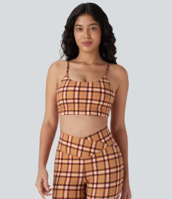 Yoga Tops|Sports Bras<HALARA Low Support Plaid Cool Touch Yoga Sports Bra