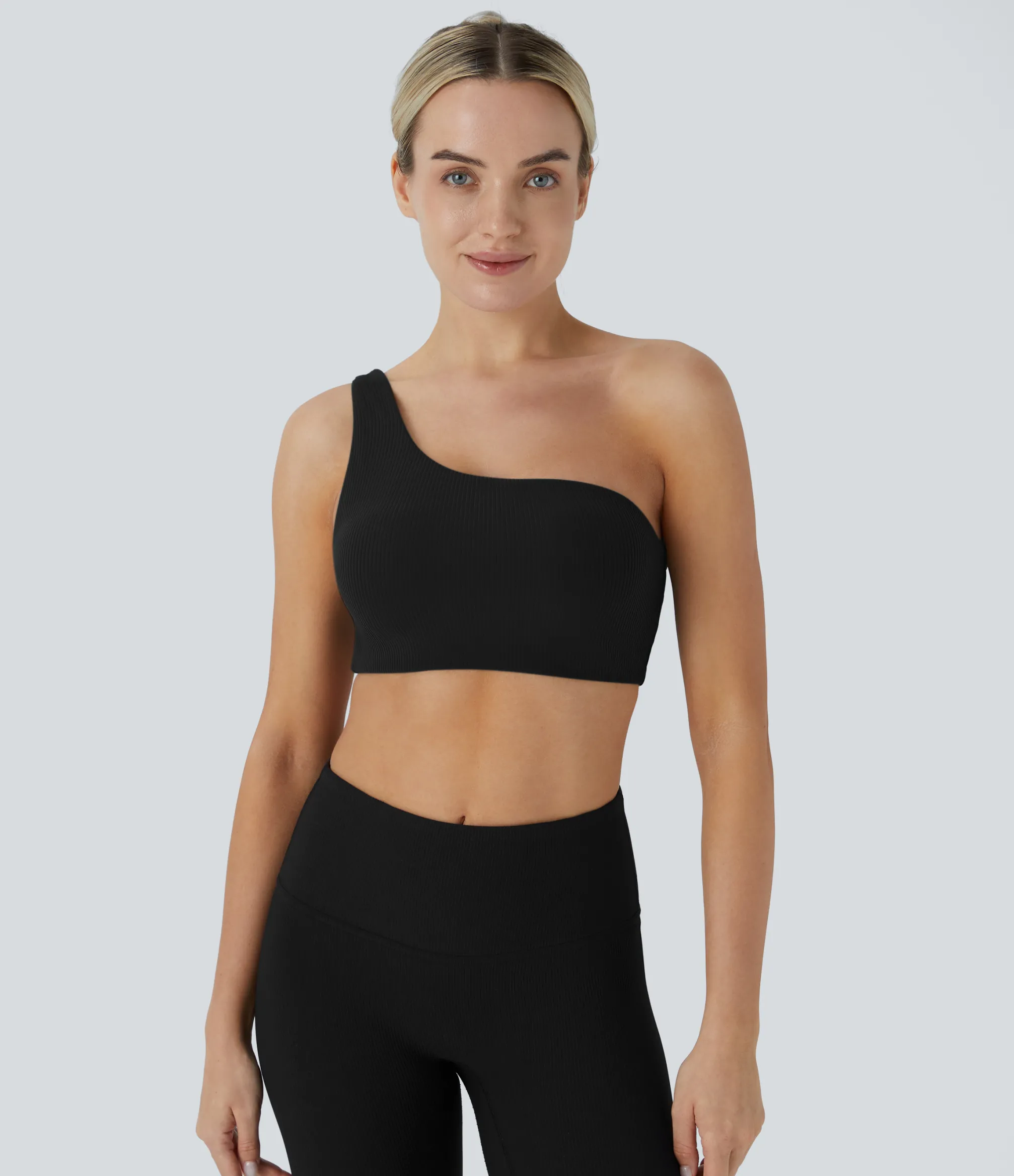 Sports Bras|Yoga Tops<HALARA Low Support Ribbed One Shoulder Yoga Sports Bra