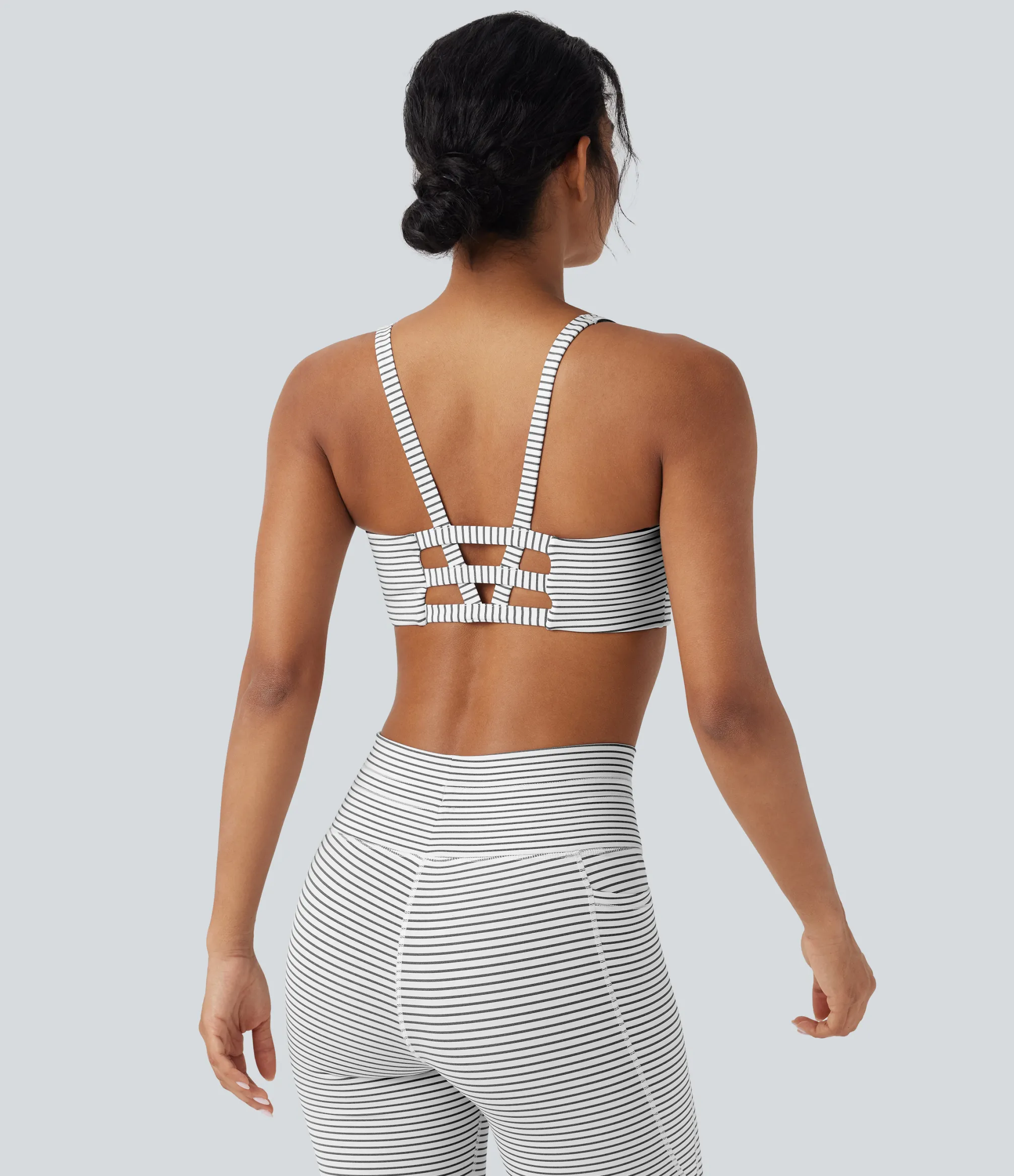 Sports Bras|Sports Bras<HALARA Low Support U Neck Cut Out Stripe Yoga Sports Bra