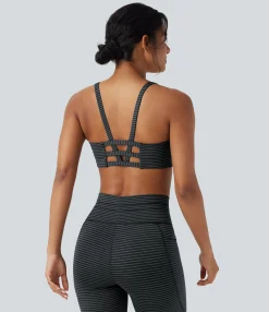 Sports Bras|Sports Bras<HALARA Low Support U Neck Cut Out Stripe Yoga Sports Bra
