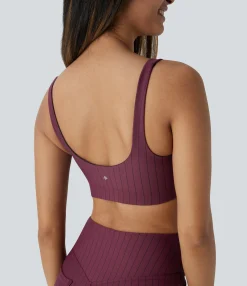 Yoga Tops|Sports Bras<HALARA Low Support U Neck Stripe Cool Touch Yoga Sports Bra
