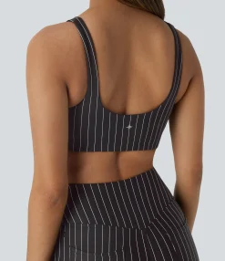 Yoga Tops|Sports Bras<HALARA Low Support U Neck Stripe Cool Touch Yoga Sports Bra