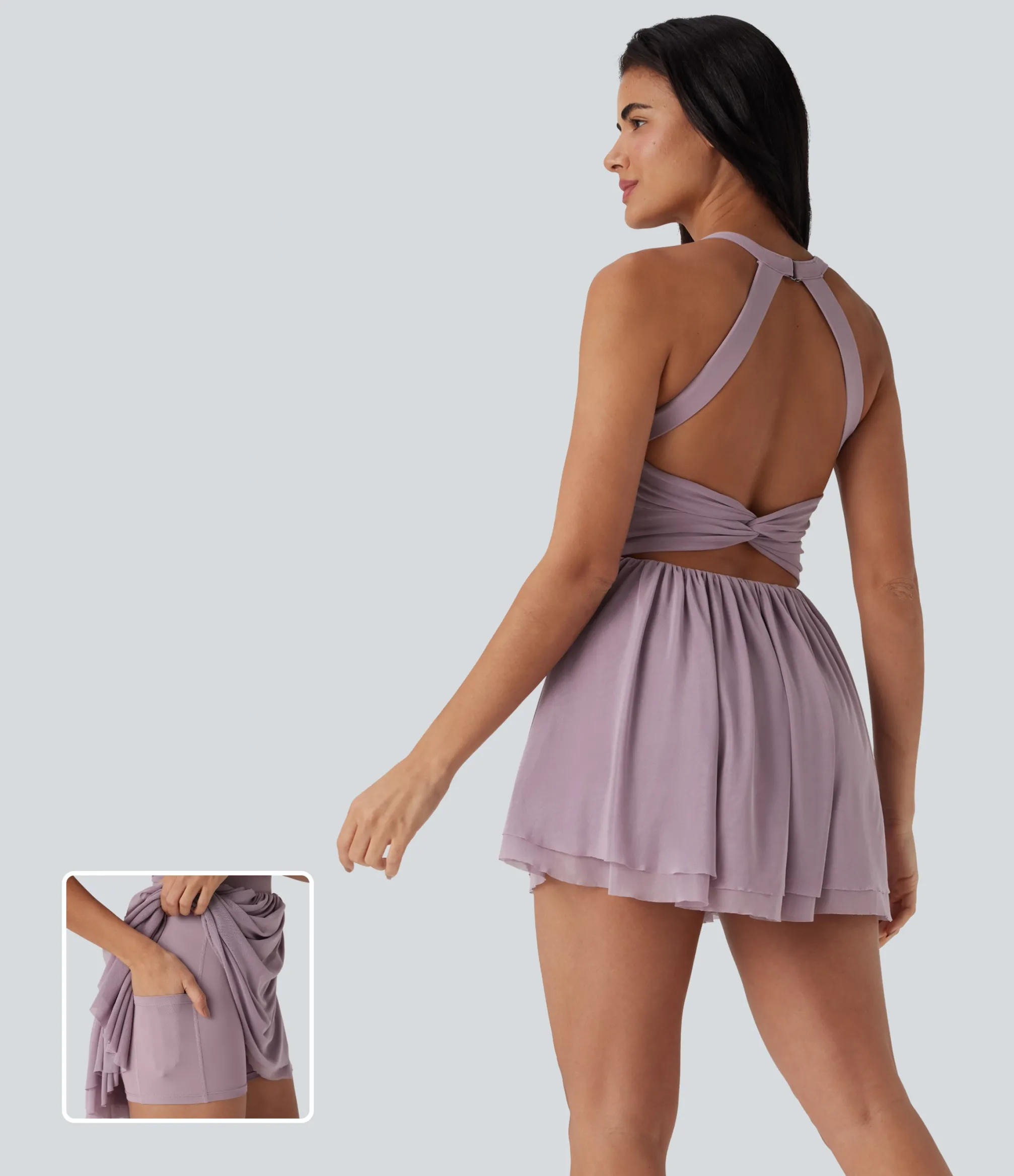 Active Dresses|Dresses<HALARA Mesh 2-in-1 Mini Dance Active Dress with Pocket