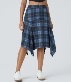 Maxi & Midi Skirts|Casual Skirts<HALARA Mid High Waisted Asymmetric Hem Plaid Midi Casual Skirt