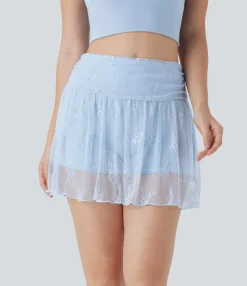 Mini Skirts|Skirts<HALARA Mid High Waisted 2-in-1 Pocket Lace Mini Skirt