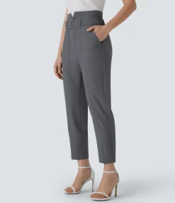 Pants|High-Waisted Pants<HALARA Mid High Waisted Zipper Belted Pockets Casual Pants