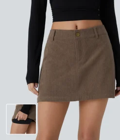 Mini Skirts|Casual Skirts<HALARA Mid Low Rise Zipper 2-in-1 A Line Mini Casual Corduroy Skirt