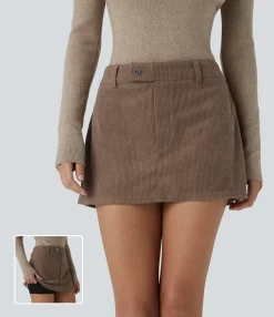 Mini Skirts|Casual Skirts<HALARA Mid Low Rise Zipper 2-in-1 A Line Mini Corduroy Casual Skirt