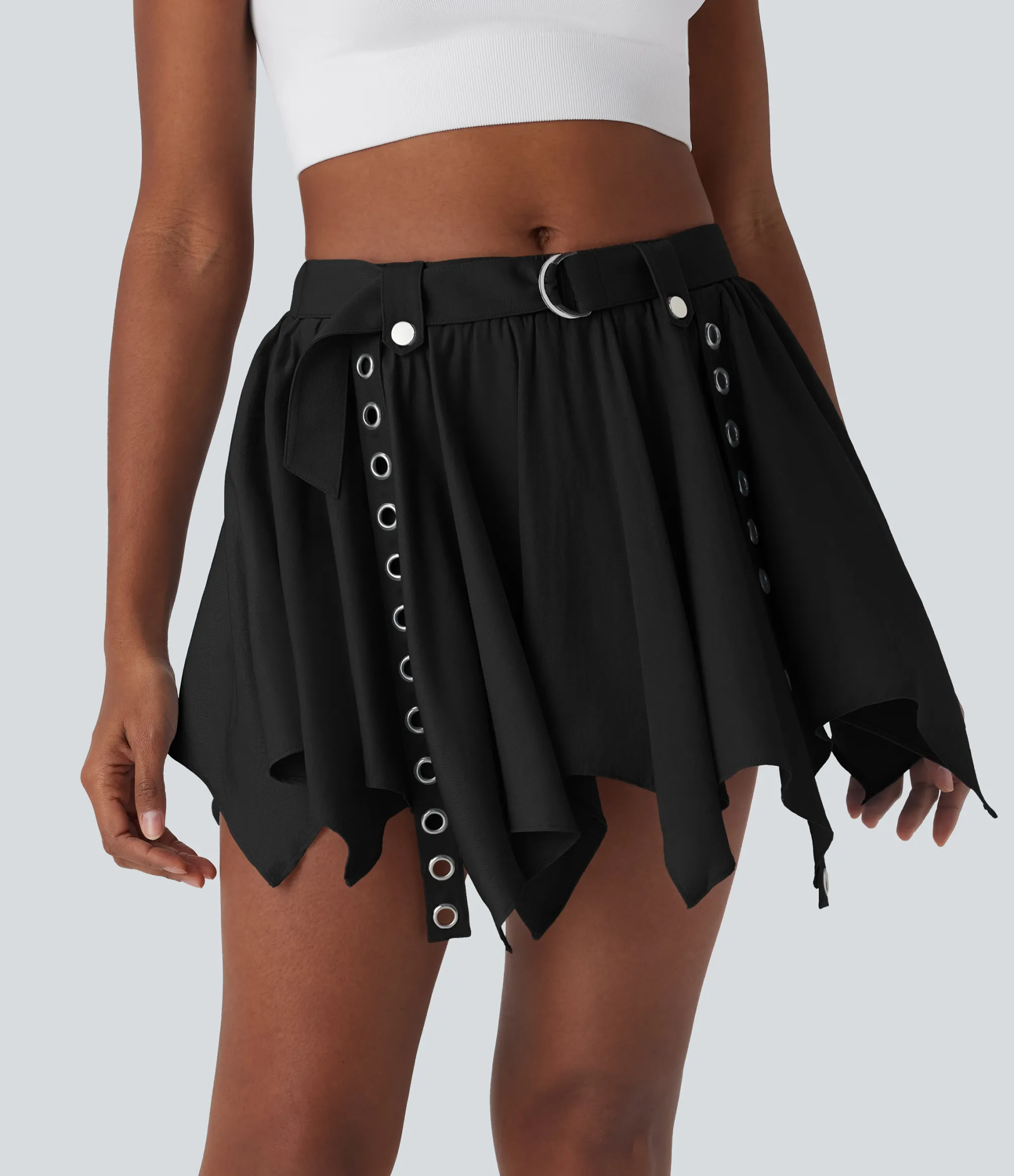 Skirts<HALARA Mid Rise Belted Hanky Hem 2-in-1 Mini Casual Skirt with Pockets