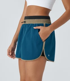Active Shorts|Shorts<HALARA Mid Rise Color Block Reflective Pockets Curved Hem 2-in-1 Hiking Shorts