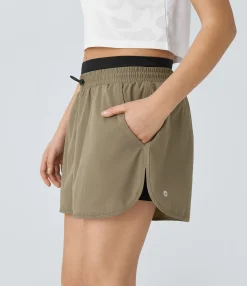 Active Shorts|Shorts<HALARA Mid Rise Color Block Reflective Pockets Curved Hem 2-in-1 Hiking Shorts